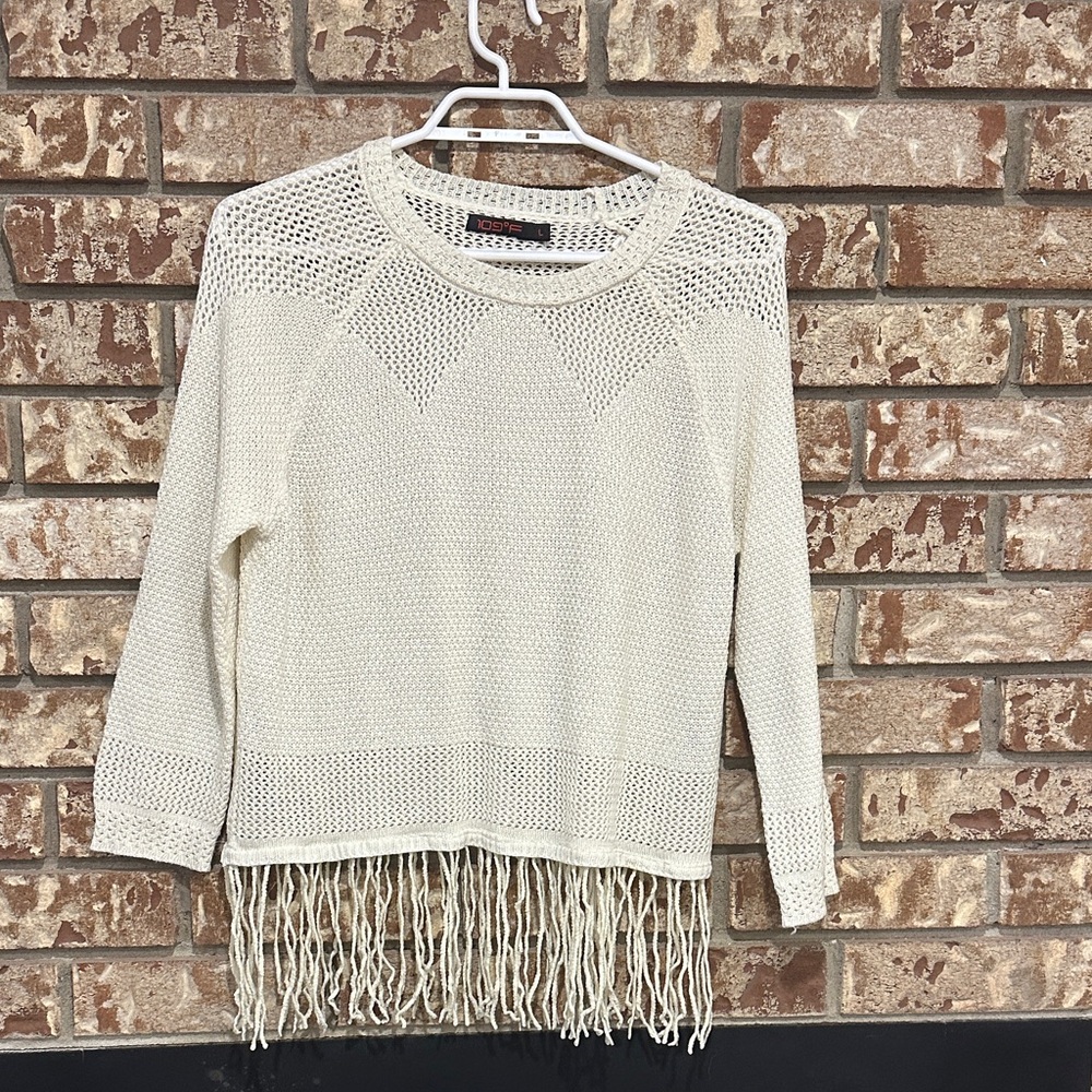 Knit Cream Sweater withβ Fringe